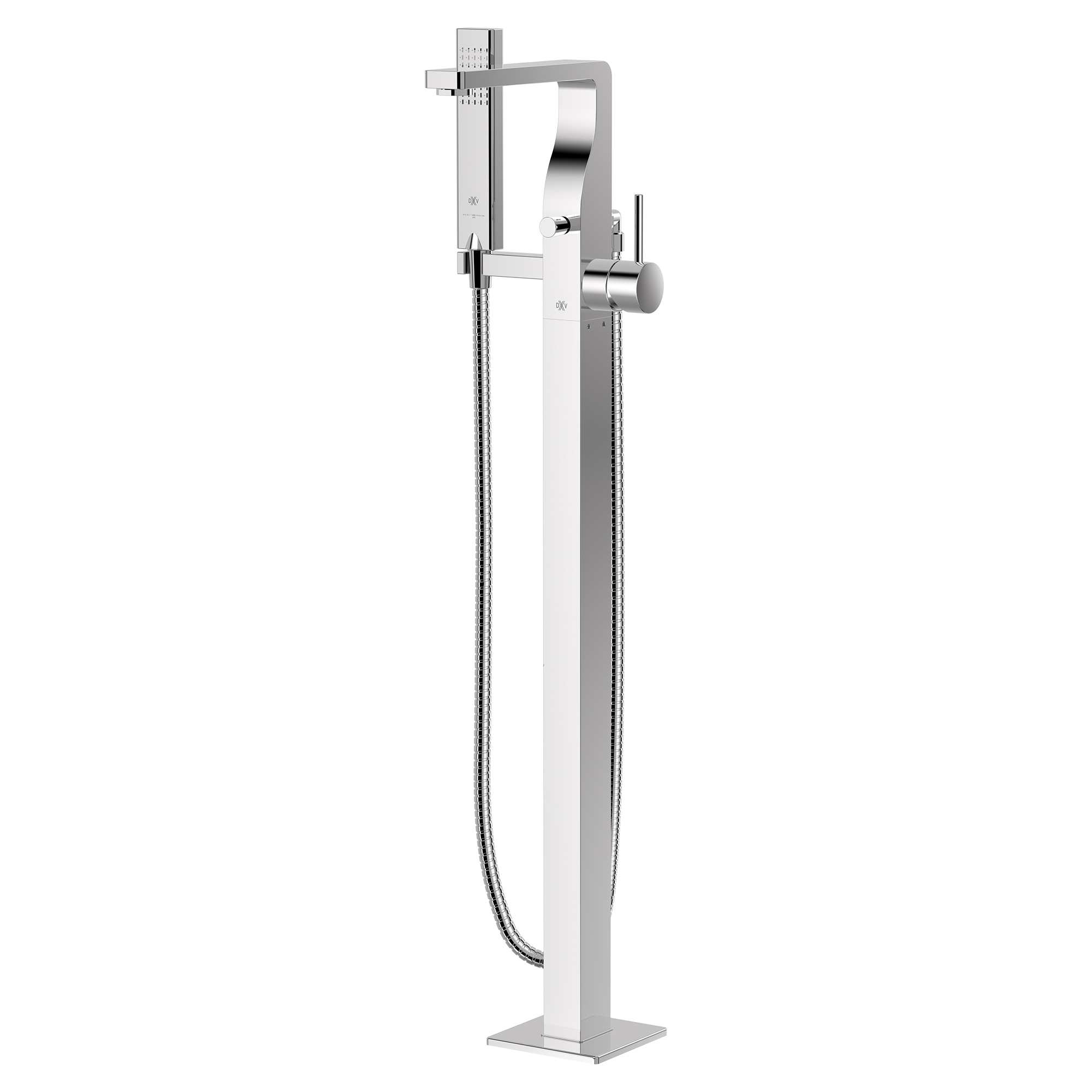 Equility Square Floor Mount Bathtub Filler with Hand Shower and Lever Handle